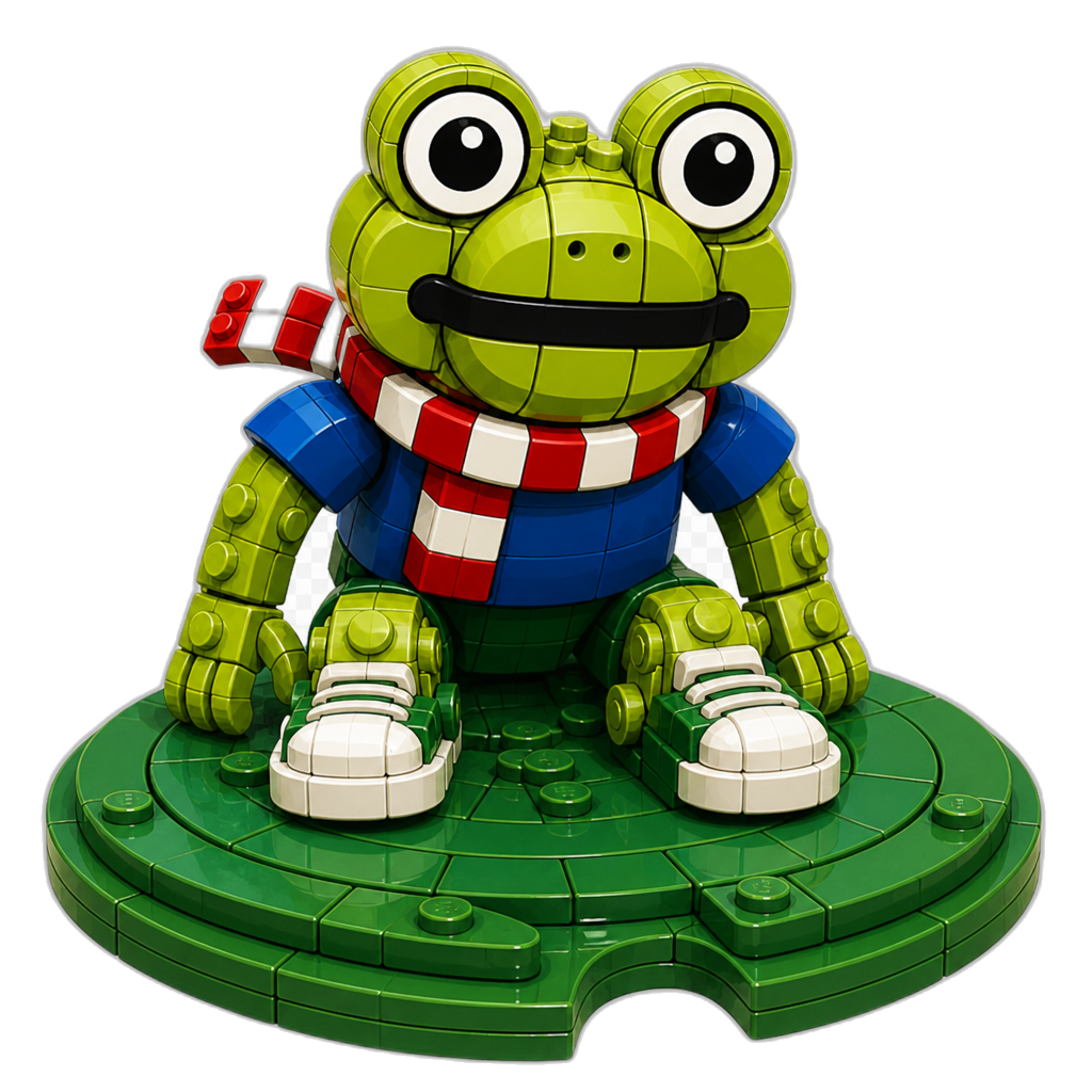 The Lego Frog sitting on a lily pad